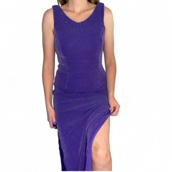 Vintage Scott McClintock Purple Glitter Evening Gown Dress Size 8P Formal Prom - Picture 1 of 6